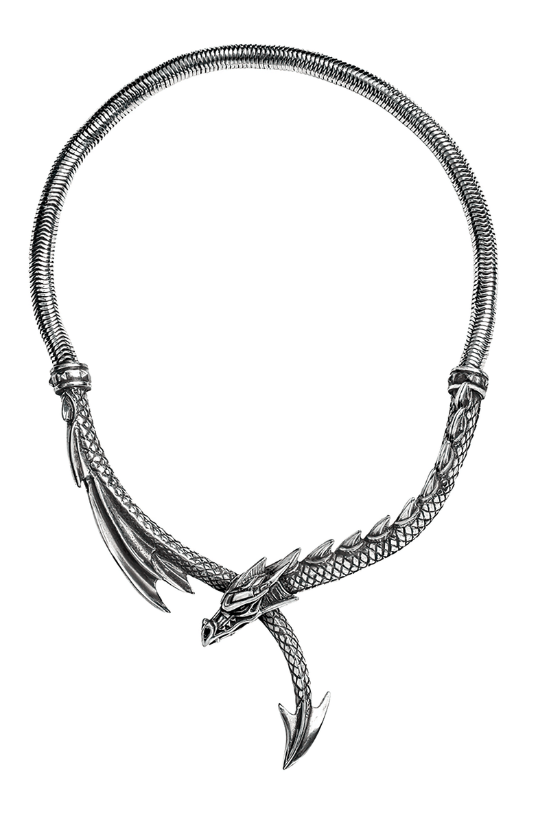 Dragon Necklace With Spined Tail and Pewter Finish