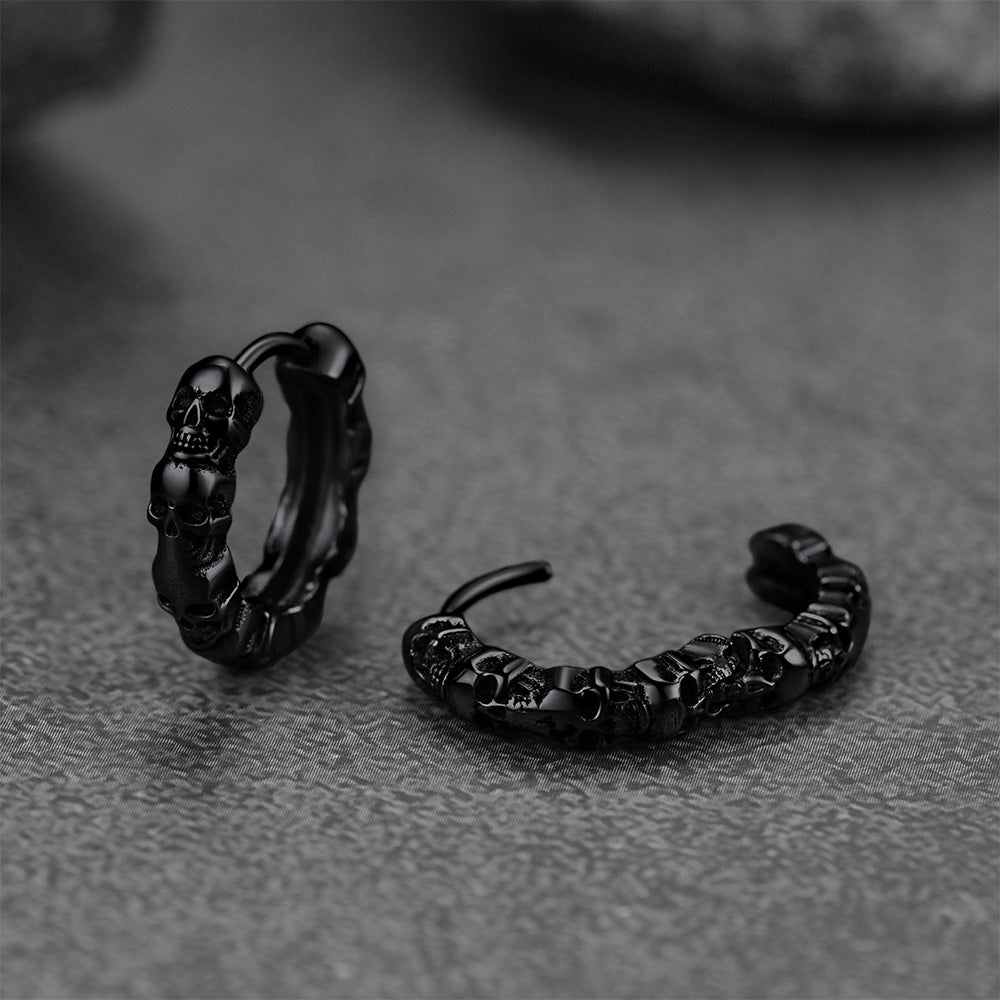 Gothic Skull Huggie Hoop Earrings for