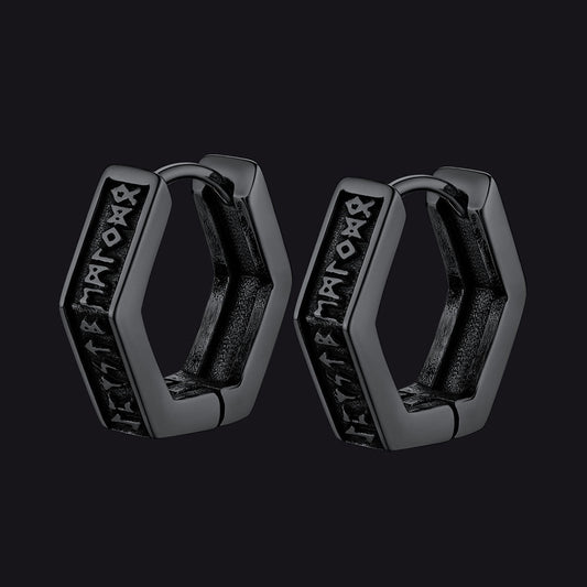 Viking Hexagon Runes Hoop Earrings for