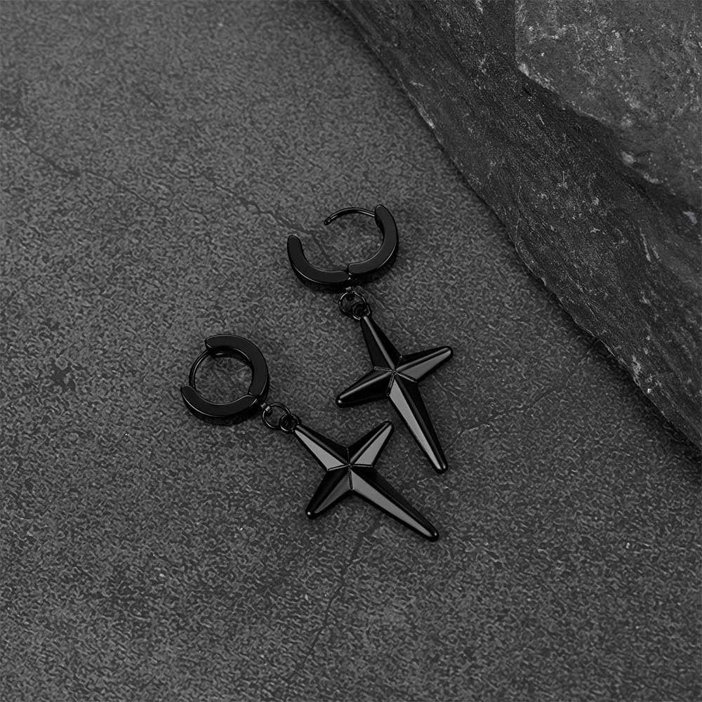 Flash Star Cross Dangle Hoop Earrings for