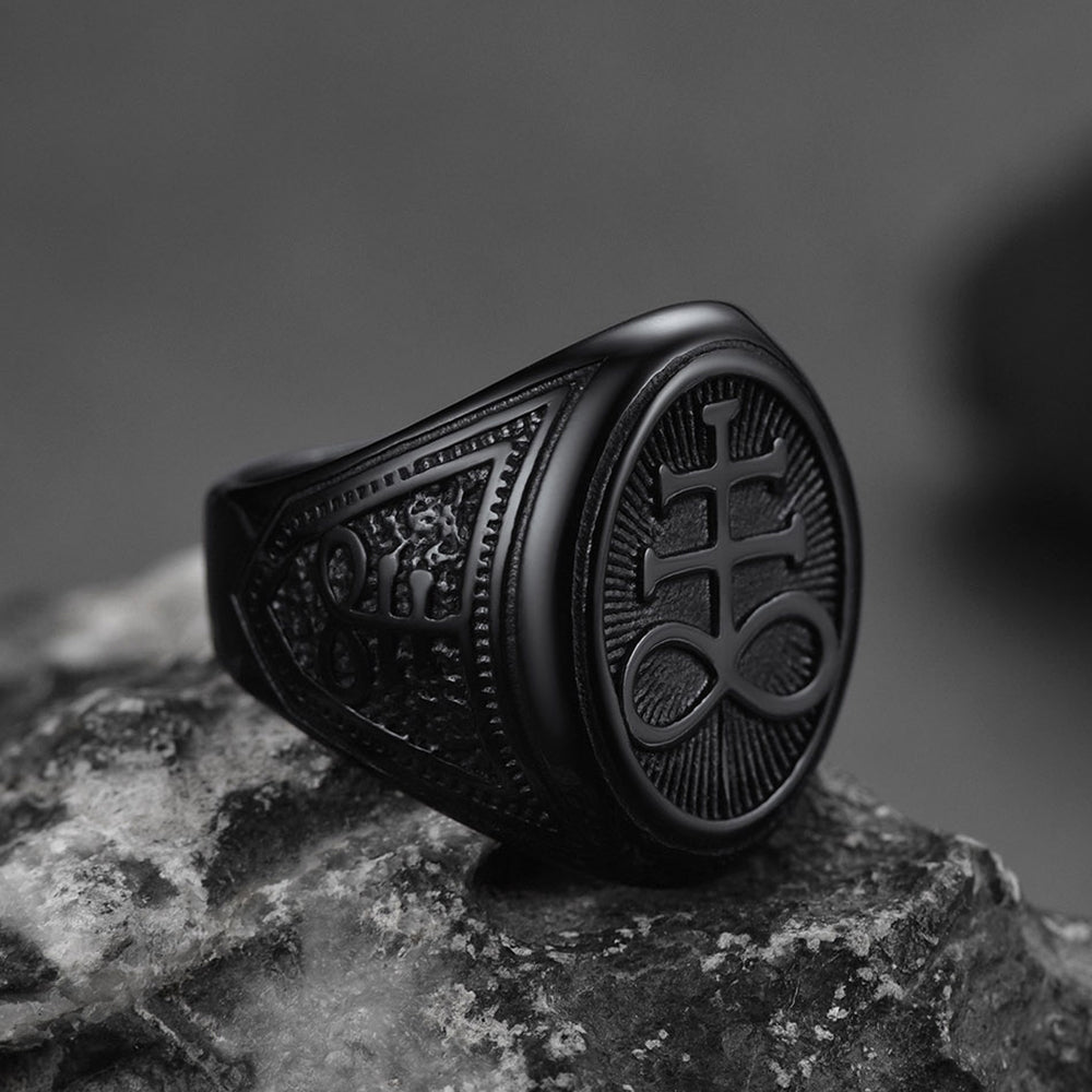 Satanic Leviathan Cross Signet Ring for