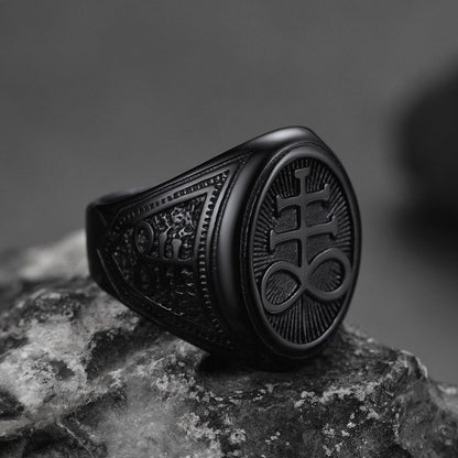 Satanic Leviathan Cross Signet Ring for