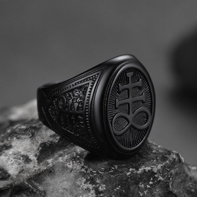 Satanic Leviathan Cross Signet Ring for