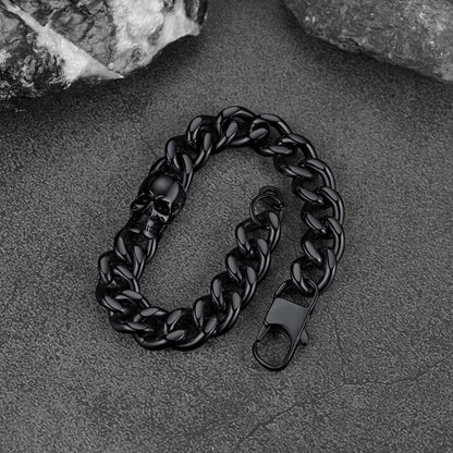 Gothic Heavy Cuban Chain Skull Bracelet for in Stainless Steel