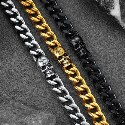 Gothic Heavy Cuban Chain Skull Bracelet for in Stainless Steel