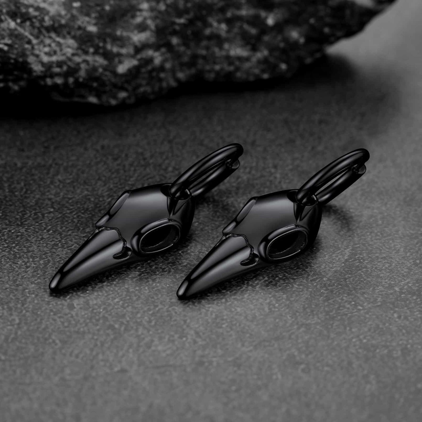 Gothic Raven Skull Dangle Hoop Earrings for
