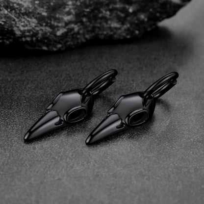 Gothic Raven Skull Dangle Hoop Earrings for