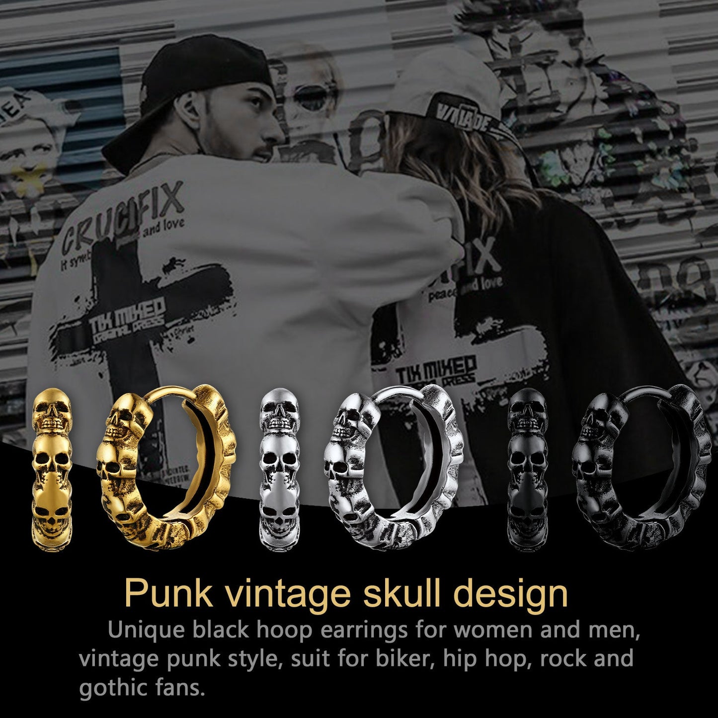 Gothic Skull Huggie Hoop Earrings for