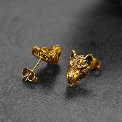 Viking Wolf Stud Earrings for