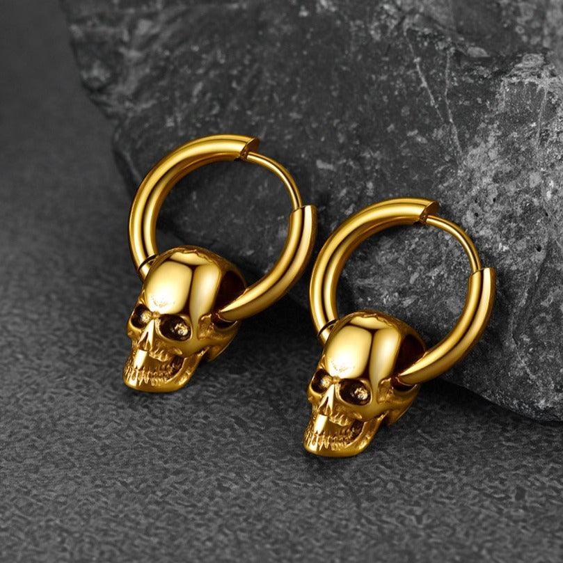 Cool Skull Hoop Dangle Earrings for