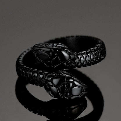 Biker Double Head Snake Stainless Steel Ring for