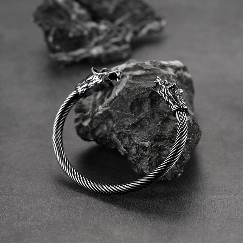 Viking Wolf Head Arm Ring Cuff Bracelet for