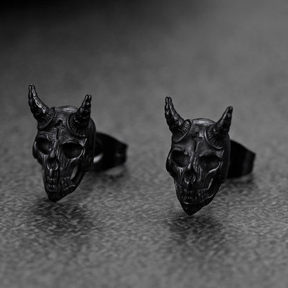 Satanic Goat Skull Stud Earrings for