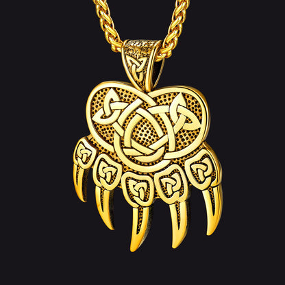 Viking Bear Paw Necklace With Celtic Knot for