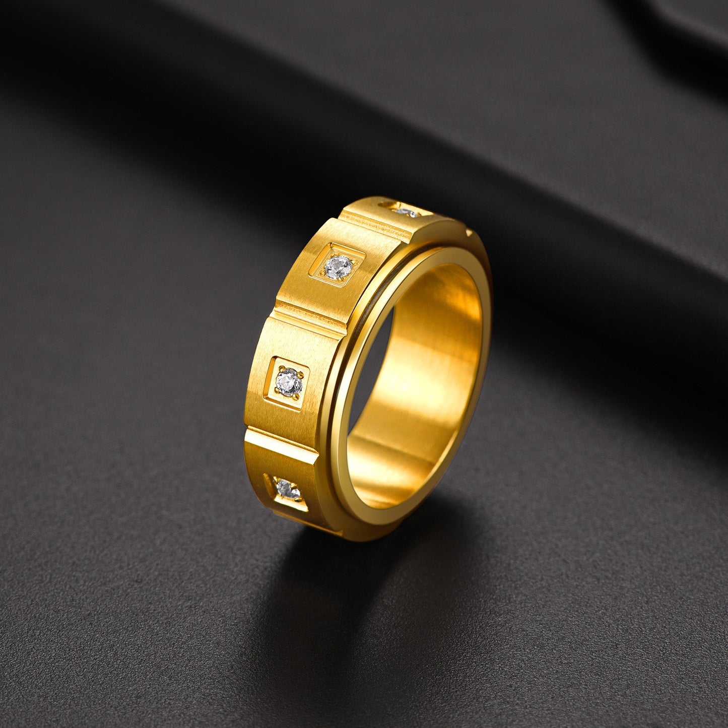Flash Zircon Rotatable Fidget Ring for Anxiety Stainless Steel