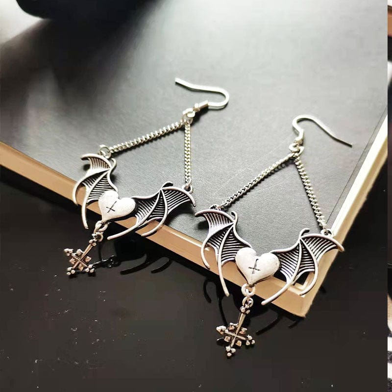 Heart Bat Wing Earrings