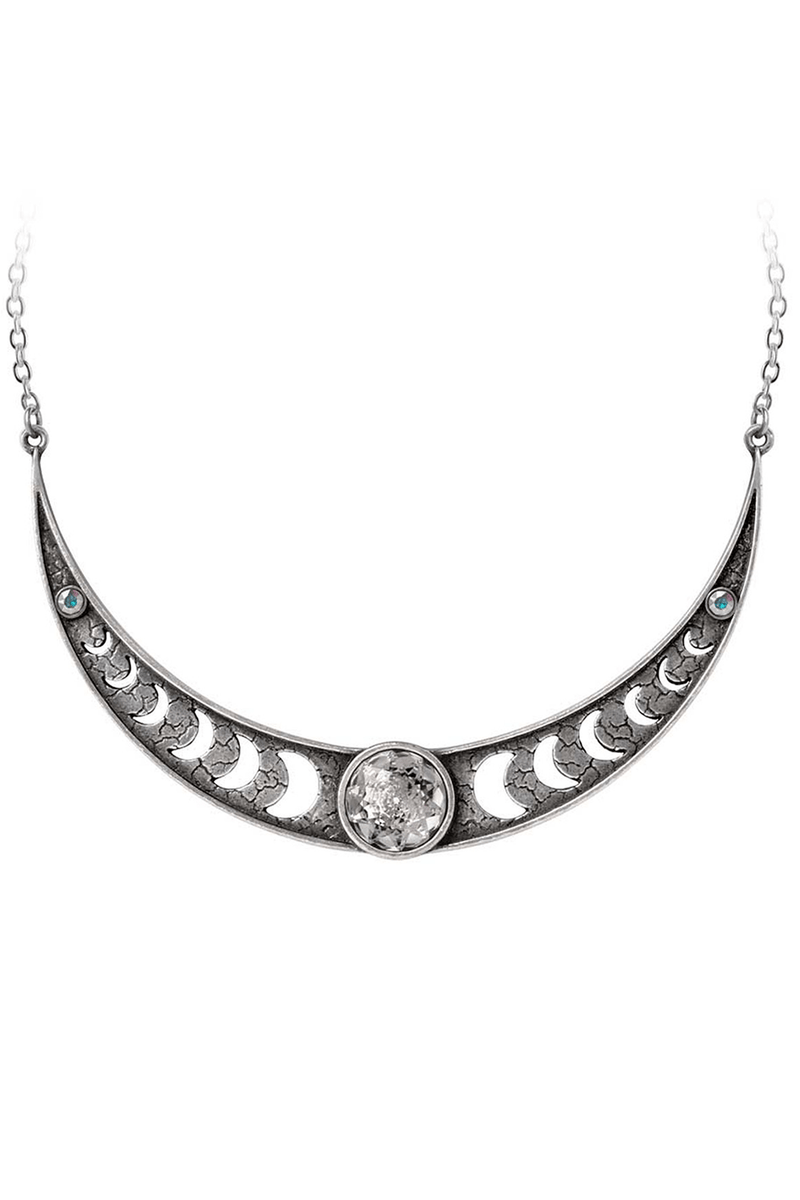 Edgy Crescent Moon Phases Necklace With Crystals