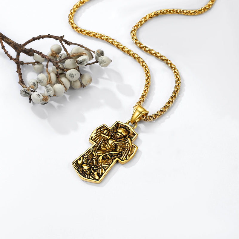 Archangel St. Michael Cross Necklace Protection Pendant