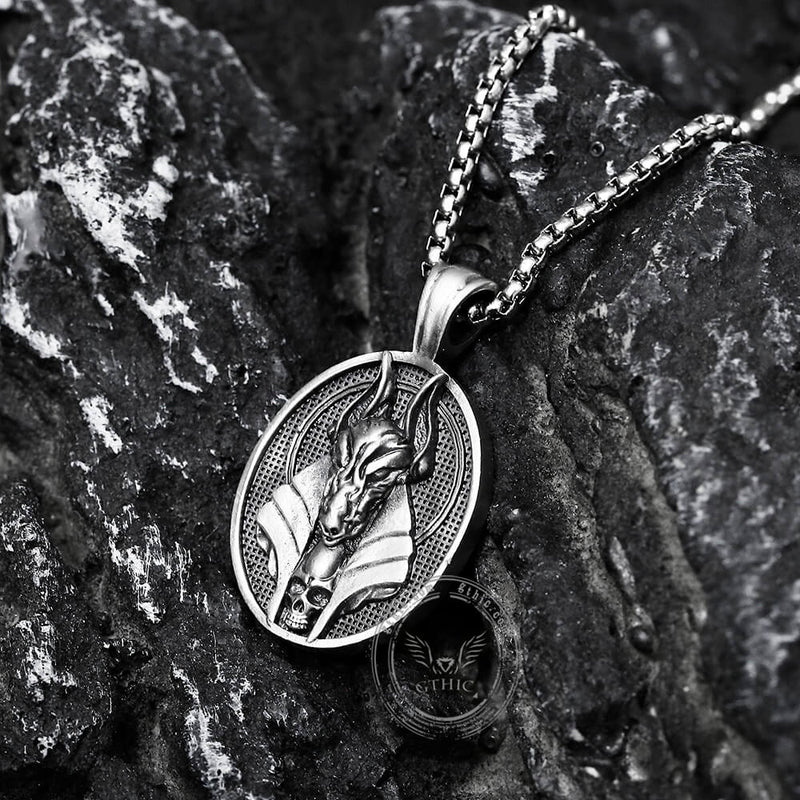 Egyptian God of Death Anubis Pure Tin Skull Necklace