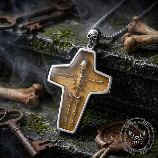 Egyptian Mummy Skull Stainless Steel Cross Pendant