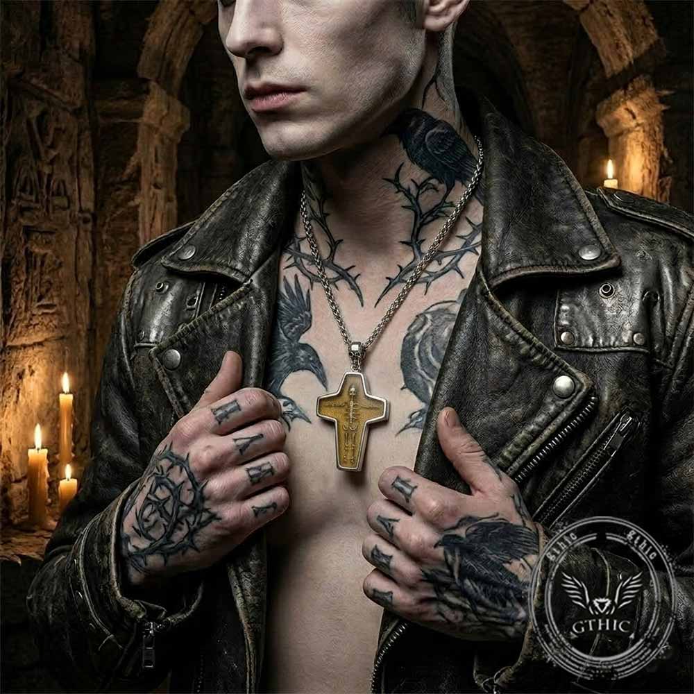 Egyptian Mummy Skull Stainless Steel Cross Pendant