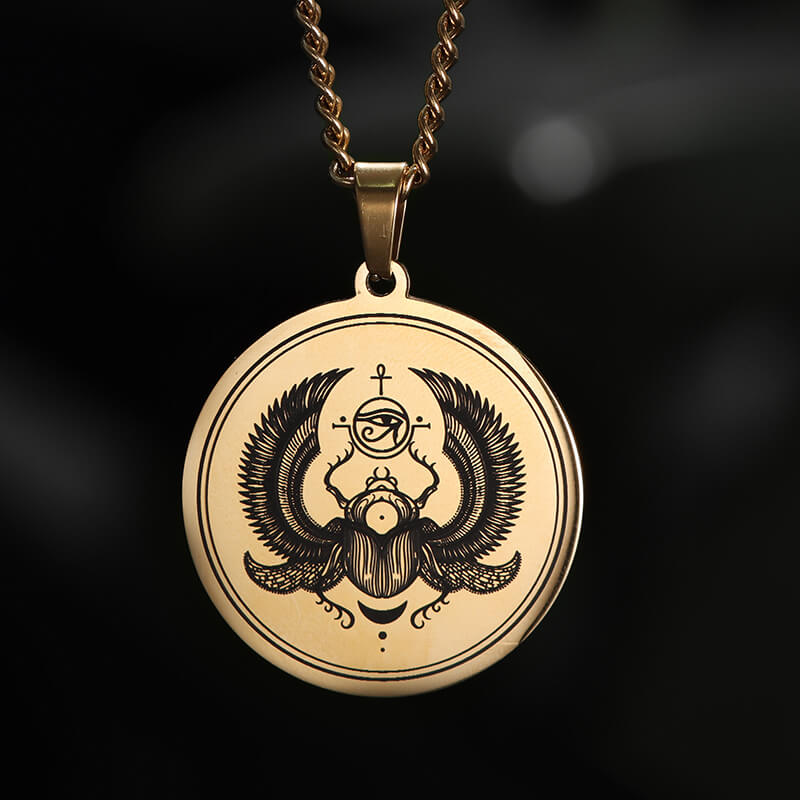 Egyptian Scarab Eye of Horus Stainless Steel Necklace