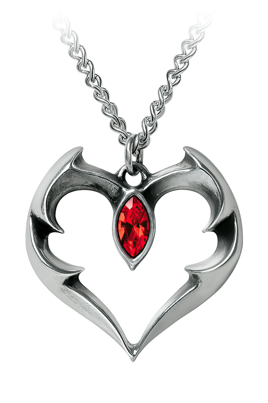 Bat Heart Pendant With Red Swarovski Crystal
