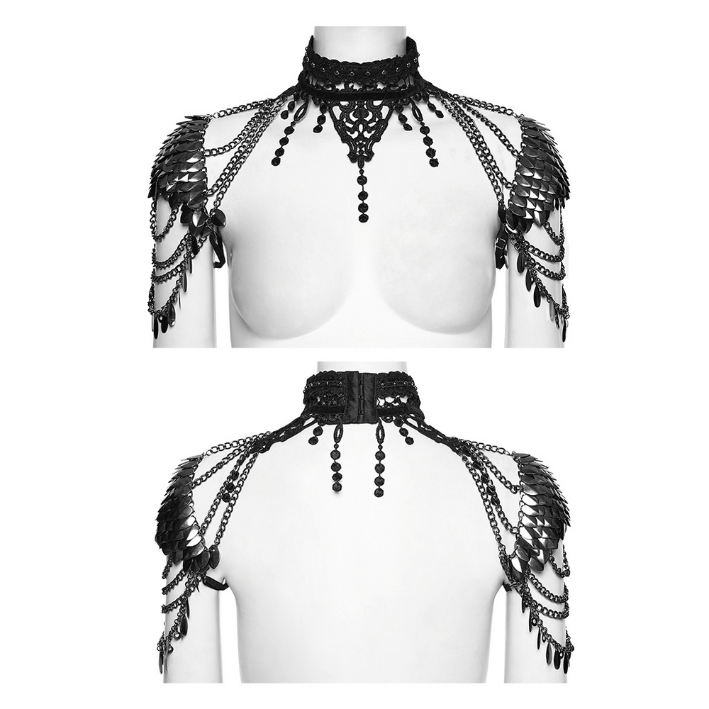 Black Gothic Lace Chain Shoulder Armor Choker