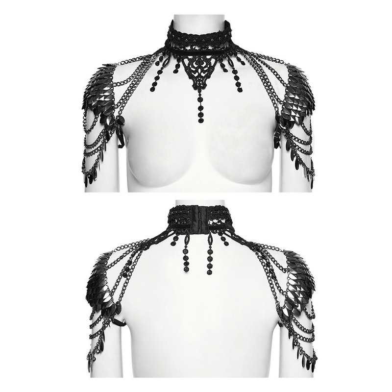Black Gothic Lace Chain Shoulder Armor Choker