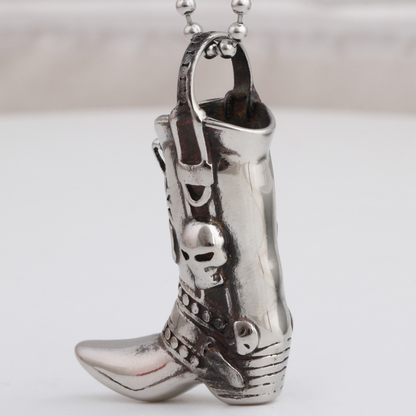 Engraved With Skull Boot Pendant Necklace / Rock Style Stainless Steel Jewelry