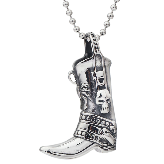 Engraved With Skull Boot Pendant Necklace / Rock Style Stainless Steel Jewelry