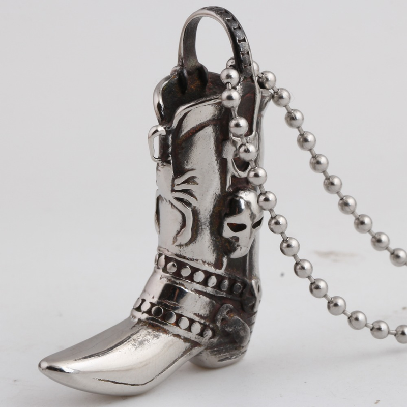 Engraved With Skull Boot Pendant Necklace / Rock Style Stainless Steel Jewelry
