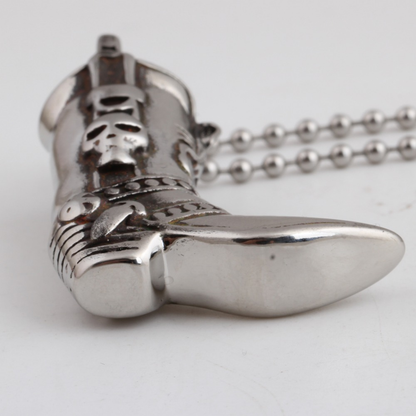 Engraved With Skull Boot Pendant Necklace / Rock Style Stainless Steel Jewelry