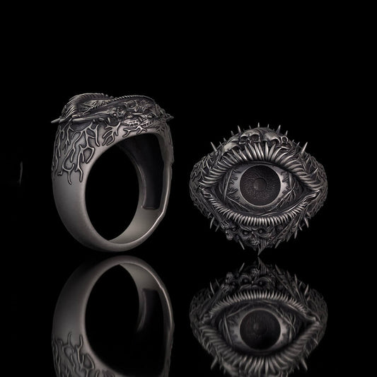 Evil Eye Skull Sterling Silver Hardcore Biker Ring