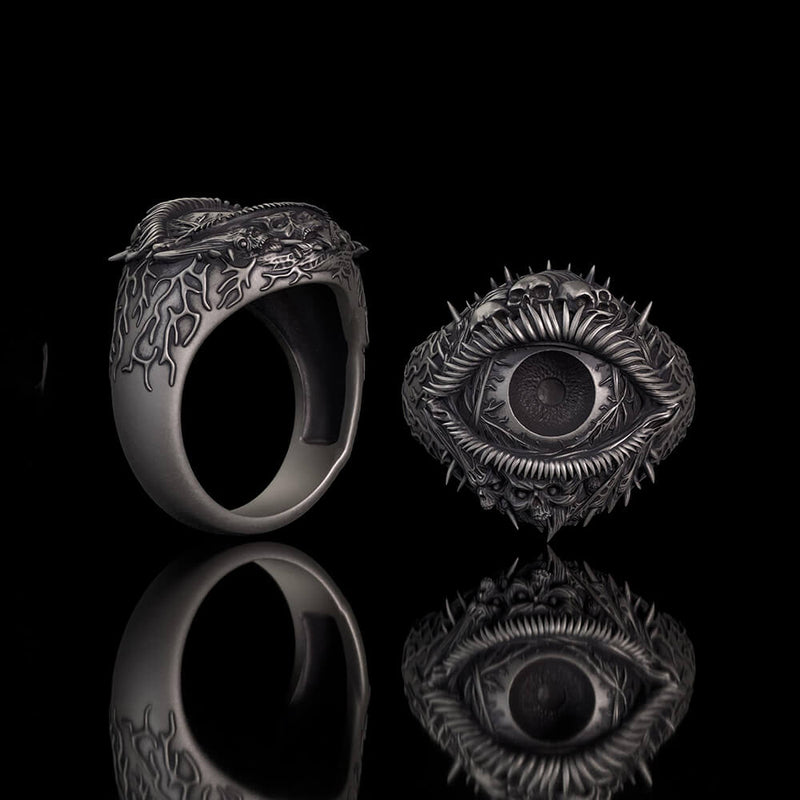 Evil Eye Skull Sterling Silver Hardcore Biker Ring