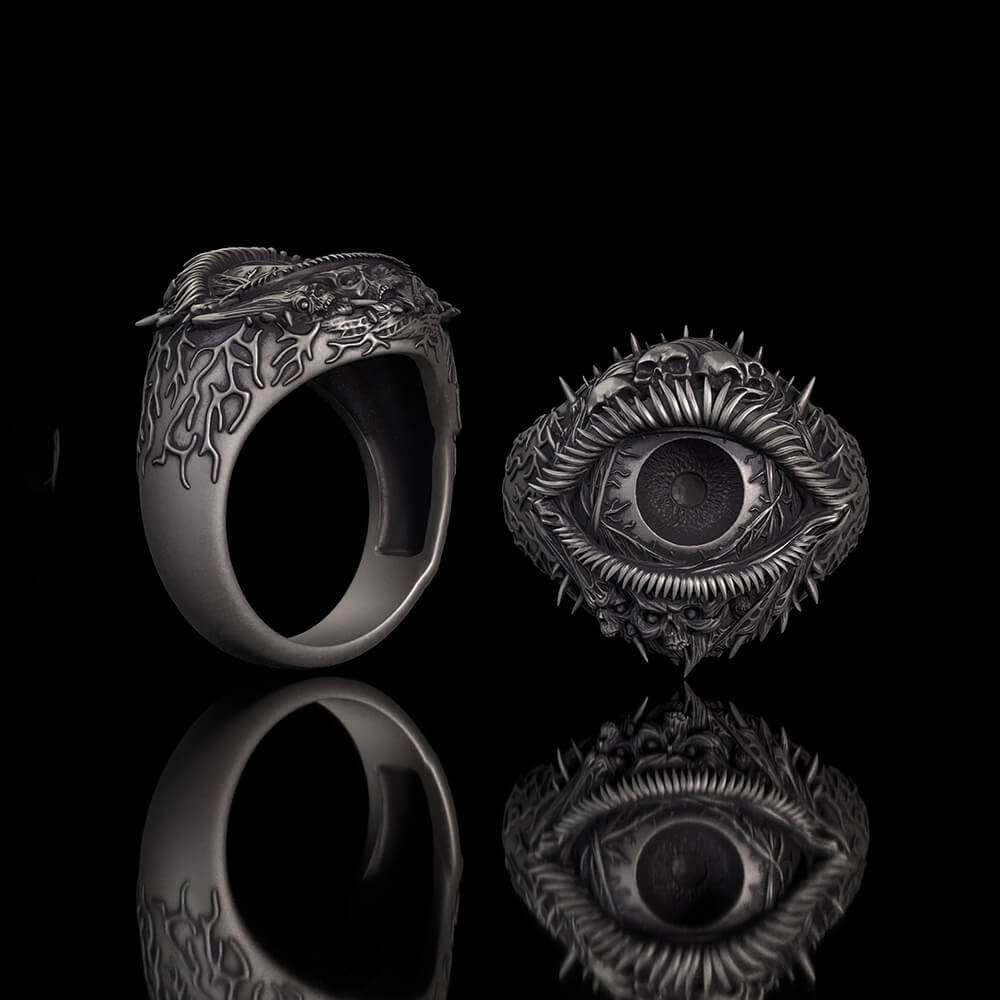 Evil Eye Skull Sterling Silver Hardcore Biker Ring