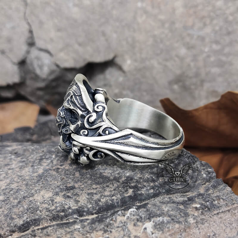 Evil Fangs Mask Sterling Silver Skull Ring