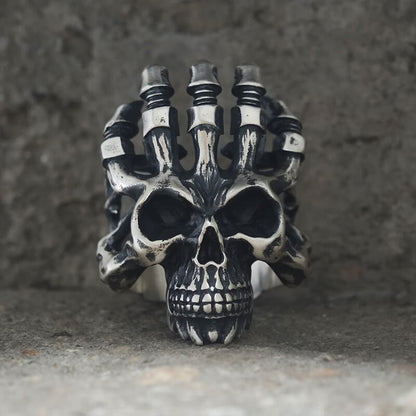 Exaggerated Manipulator Skull Sterling Silver Ring