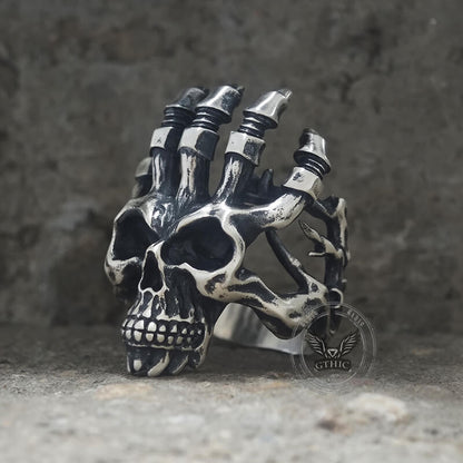 Exaggerated Manipulator Skull Sterling Silver Ring