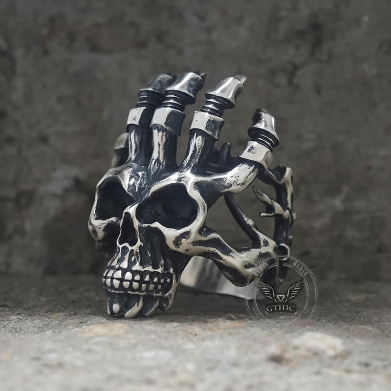 Exaggerated Manipulator Skull Sterling Silver Ring