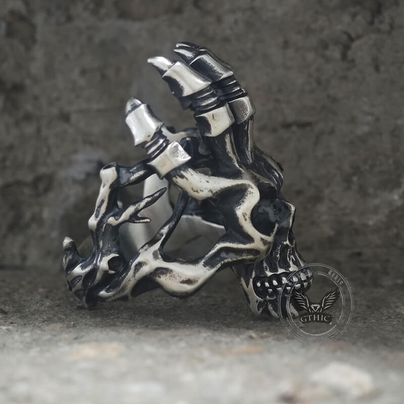 Exaggerated Manipulator Skull Sterling Silver Ring