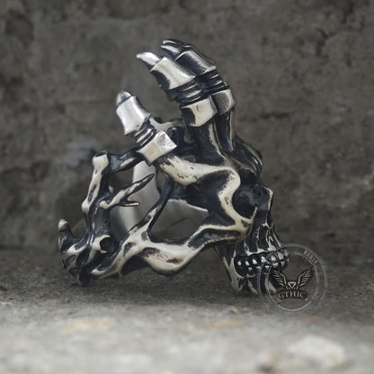 Exaggerated Manipulator Skull Sterling Silver Ring