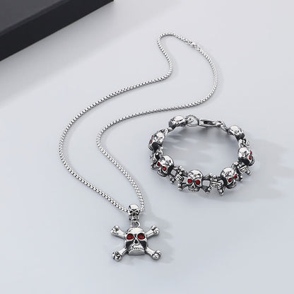 Exaggerated Red-eyed Skull Stainless Steel Jewelry Set
