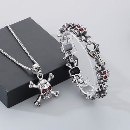 Exaggerated Red-eyed Skull Stainless Steel Jewelry Set
