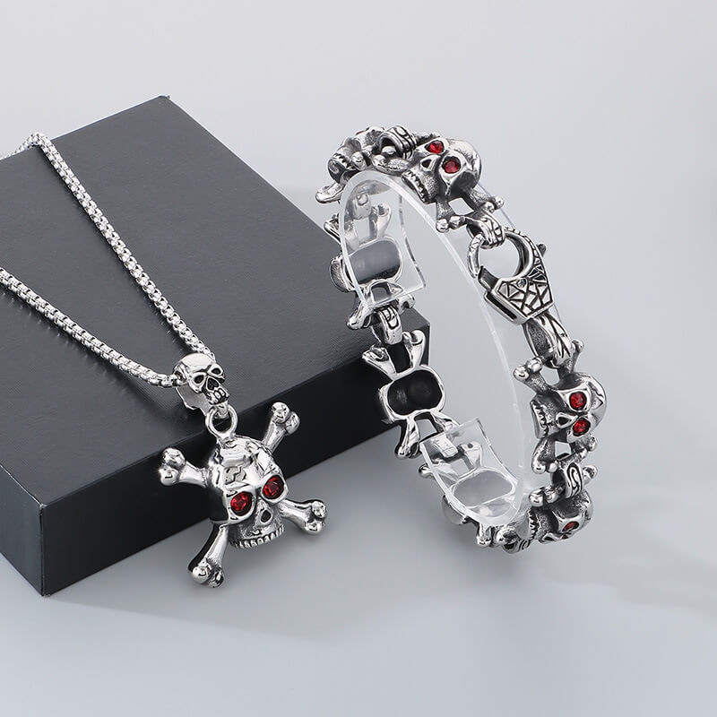 Exaggerated Red-eyed Skull Stainless Steel Jewelry Set