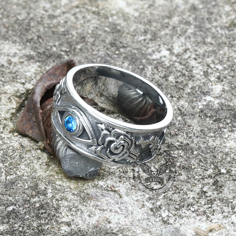 Eye and Rose Stainless Steel Goth Ring