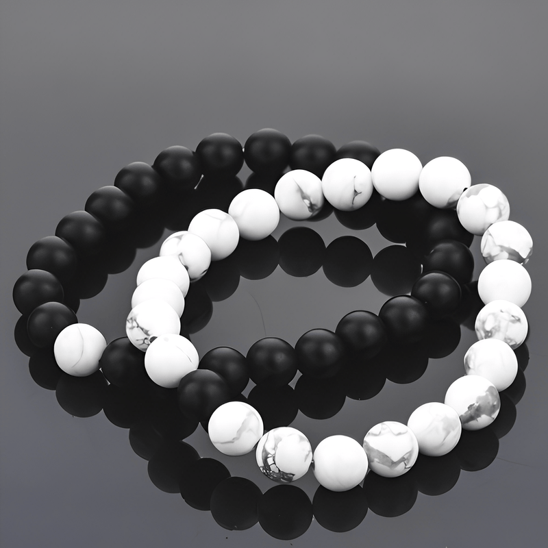 Black Lava Stone Couple Bracelet 2pc Set