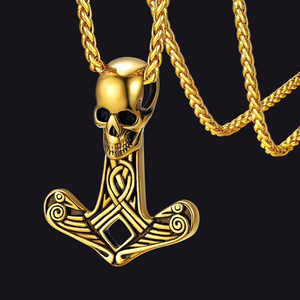 Flash Viking Skull Spear Pendant Necklace for