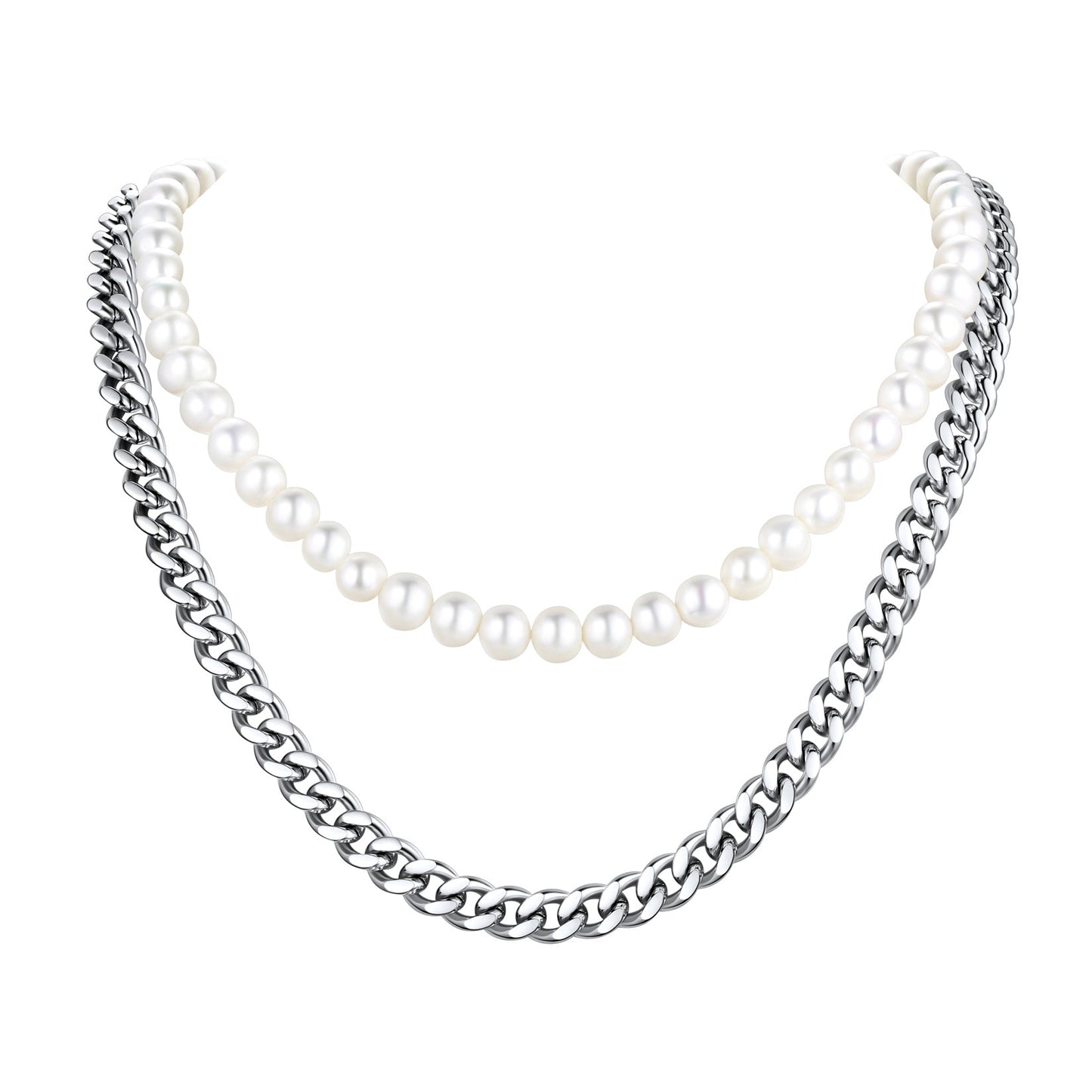 Freshwater Pearl & Cuban Link Chain Necklace for