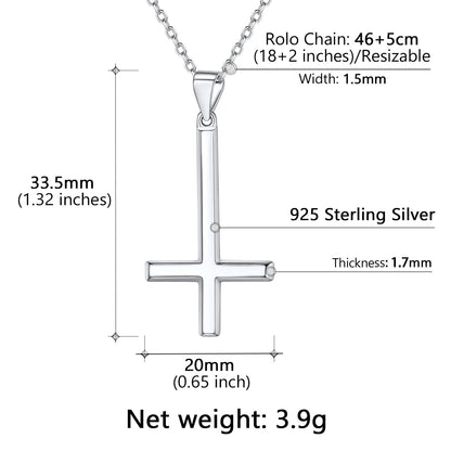 925 Sterling Silver Upside Down Inverted Cross Necklace for